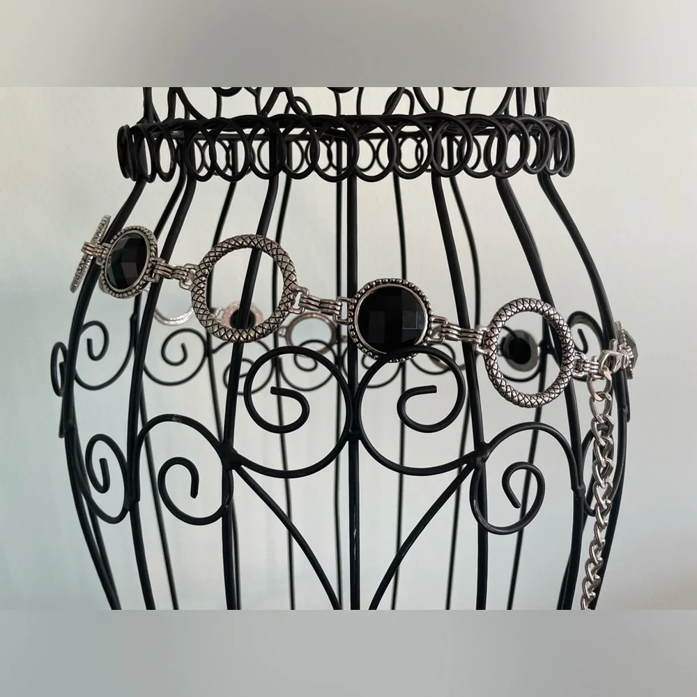 Silver and black Festival chain / festival belt